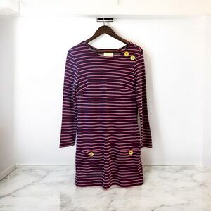 Sail to Sable Nautical Stripe L/Sleeve Dress Gold Buttons Pockets Navy/Pink XS